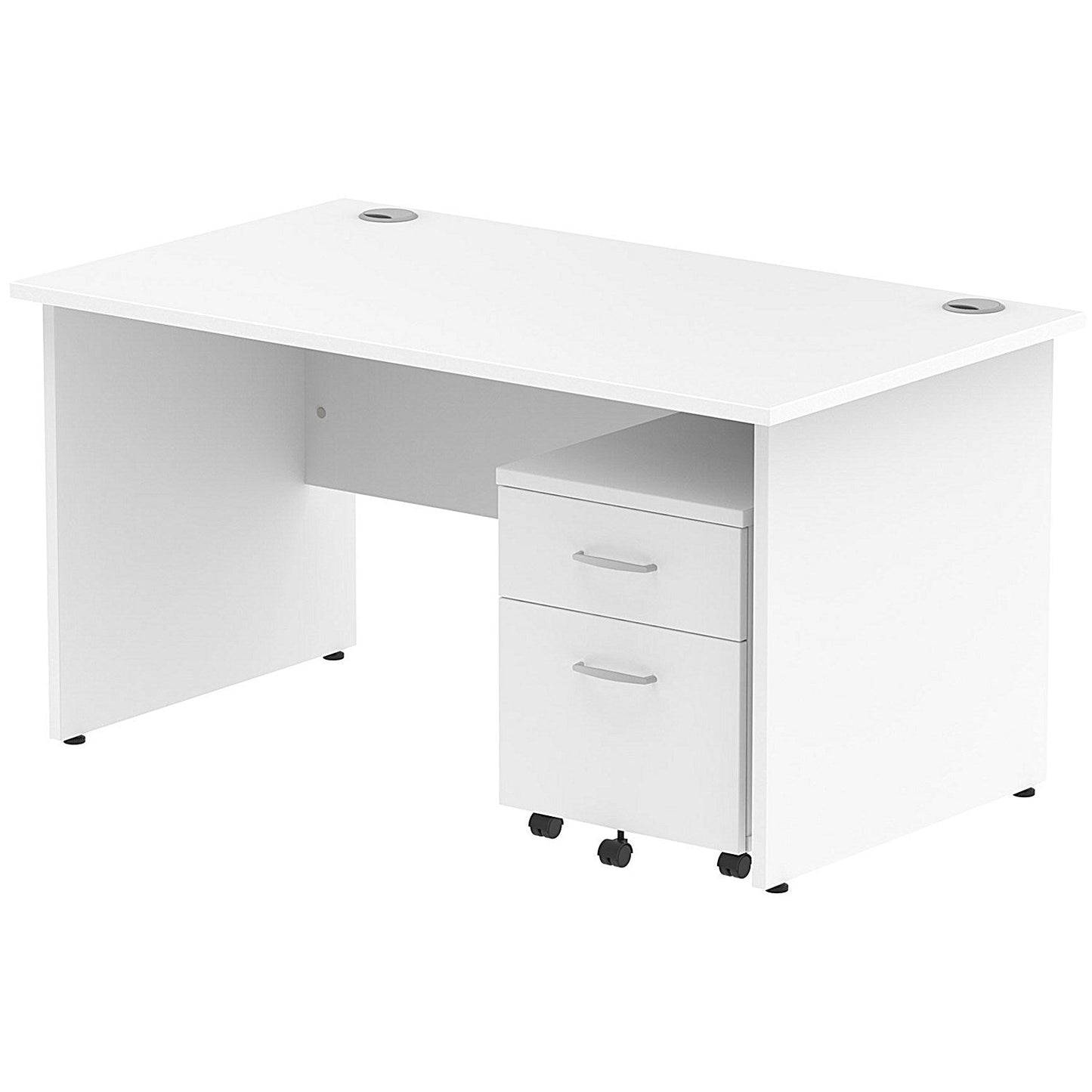 Impulse 1400mm Rectangular Desk, Panel End Leg, 2 Drawer Mobile Pedestal, White Easy2Order : MI000915