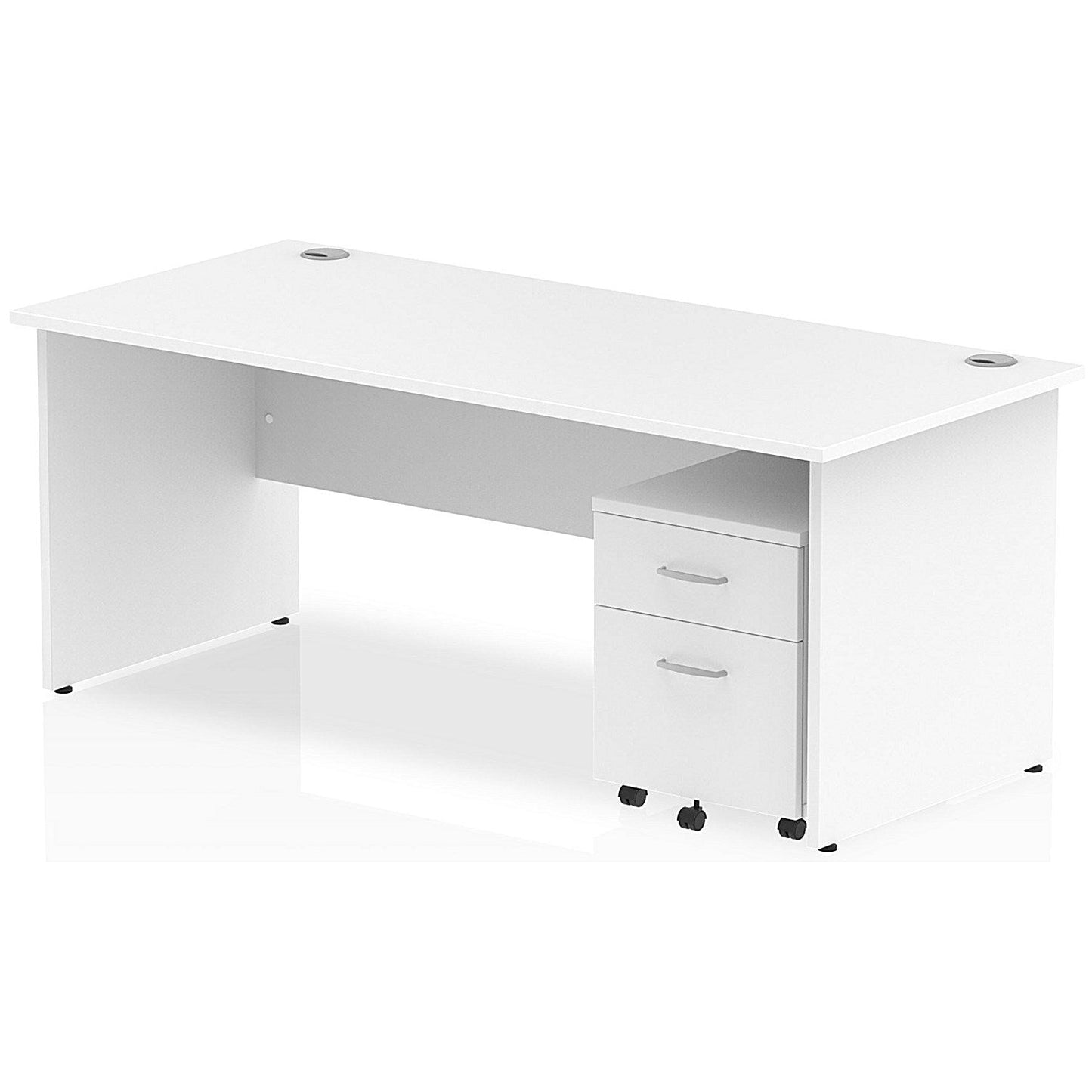 Impulse 1800mm Rectangular Desk, Panel End Leg, 2 Drawer Mobile Pedestal, White Easy2Order : MI000917