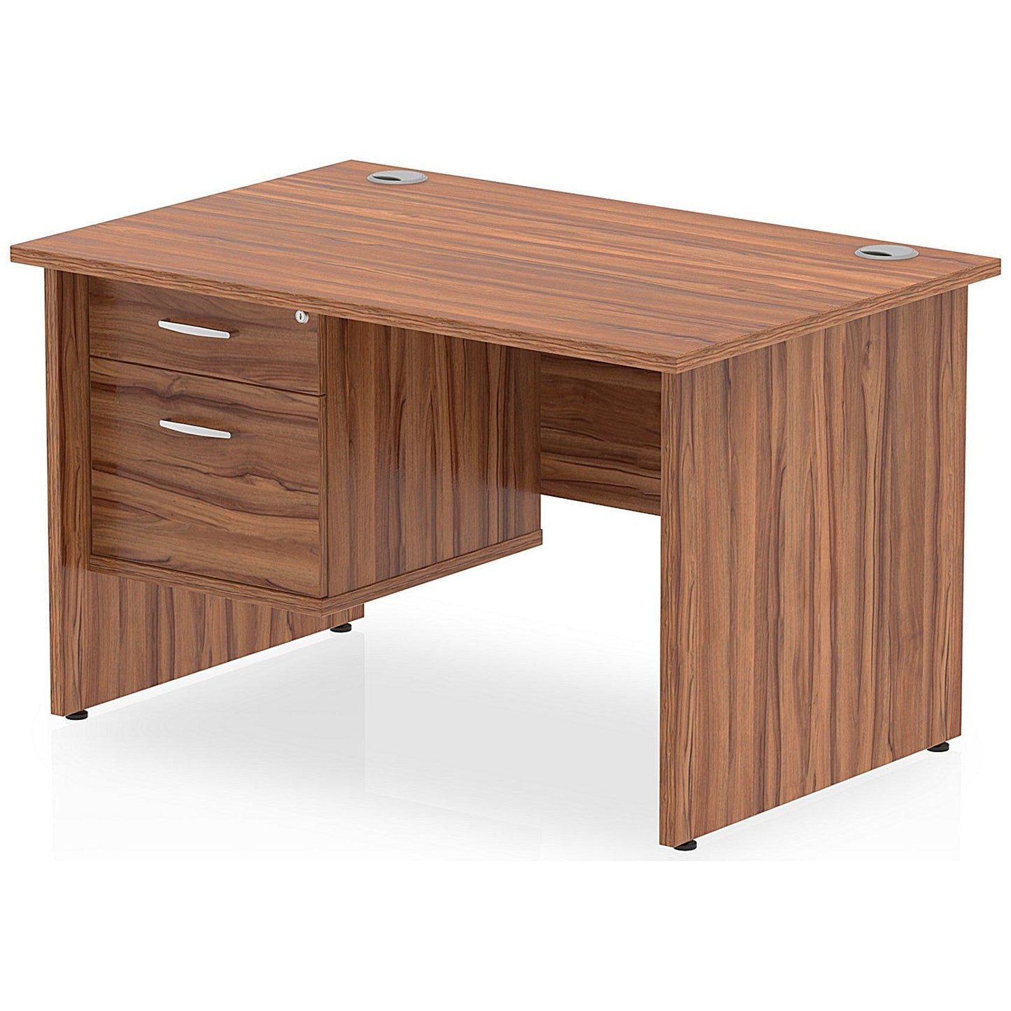 Impulse 1200mm Rectangular Desk With 2 Drawer Fixed Pedestal, Panel End Leg, Walnut Easy2Order : MI001969