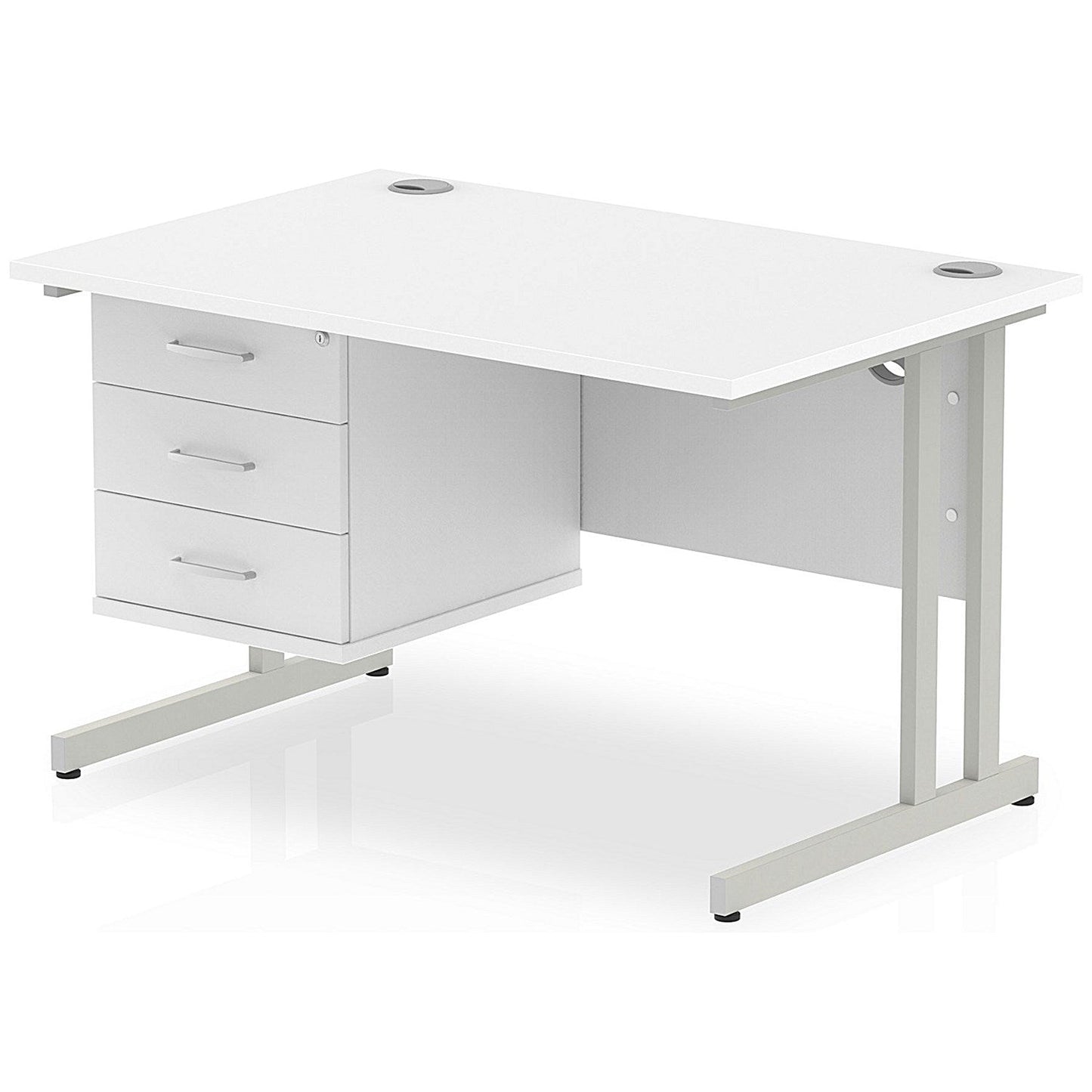 Impulse 1200mm Rectangular Office Desk With Fixed 3 Drawer Pedestal, Silver Cantilever Leg, White Easy2Order : MI002213