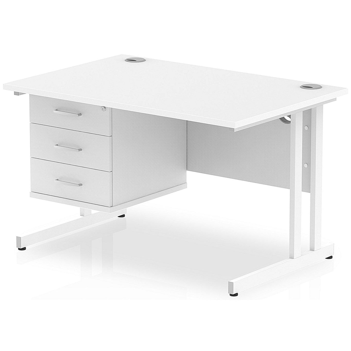 Impulse 1200mm Rectangular Office Desk With Fixed 3 Drawer Pedestal, White Cantilever Leg, White Easy2Order : MI002217