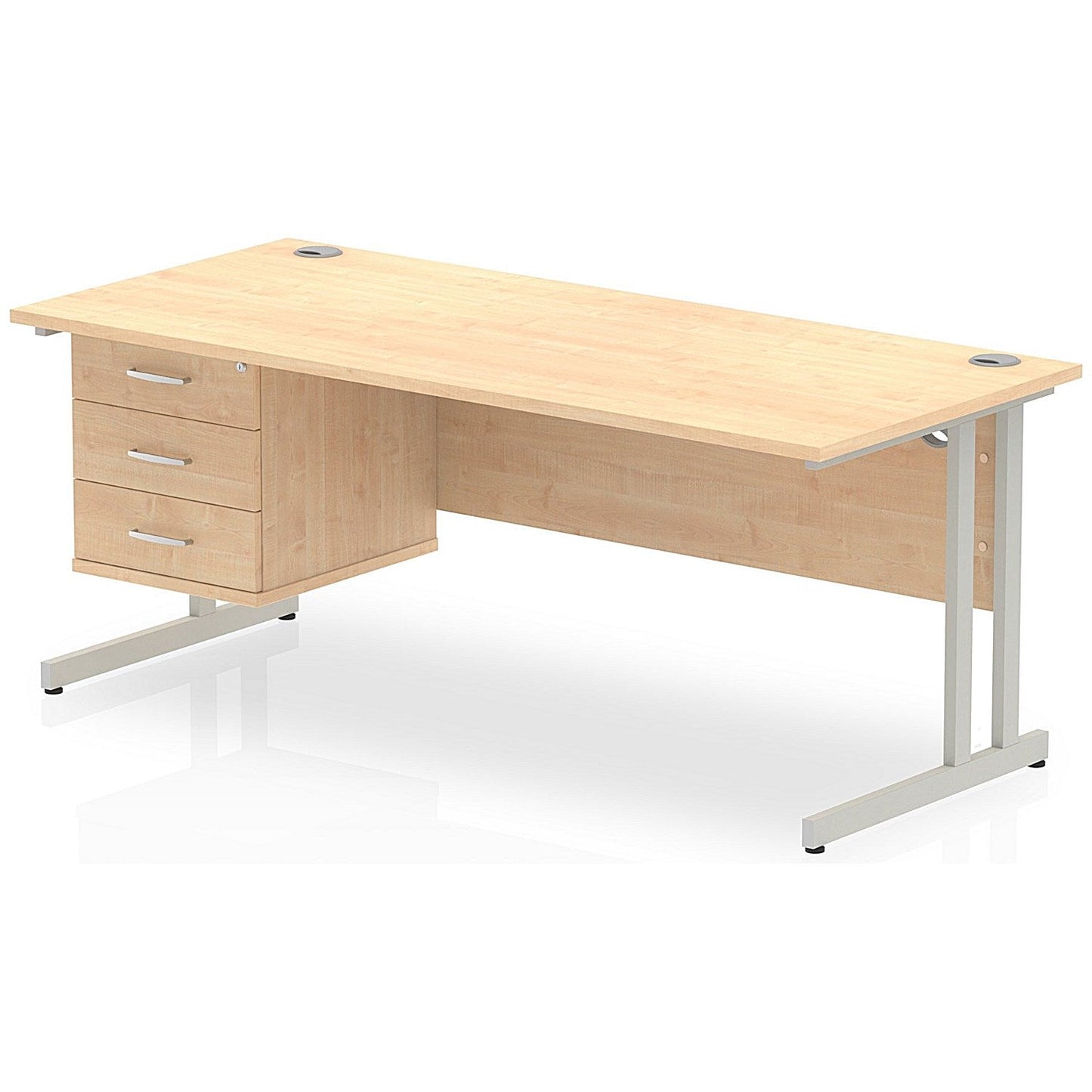 Impulse 1800mm Rectangular Office Desk With Fixed 3 Drawer Pedestal, Silver Cantilever Leg, Maple Easy2Order : MI002442