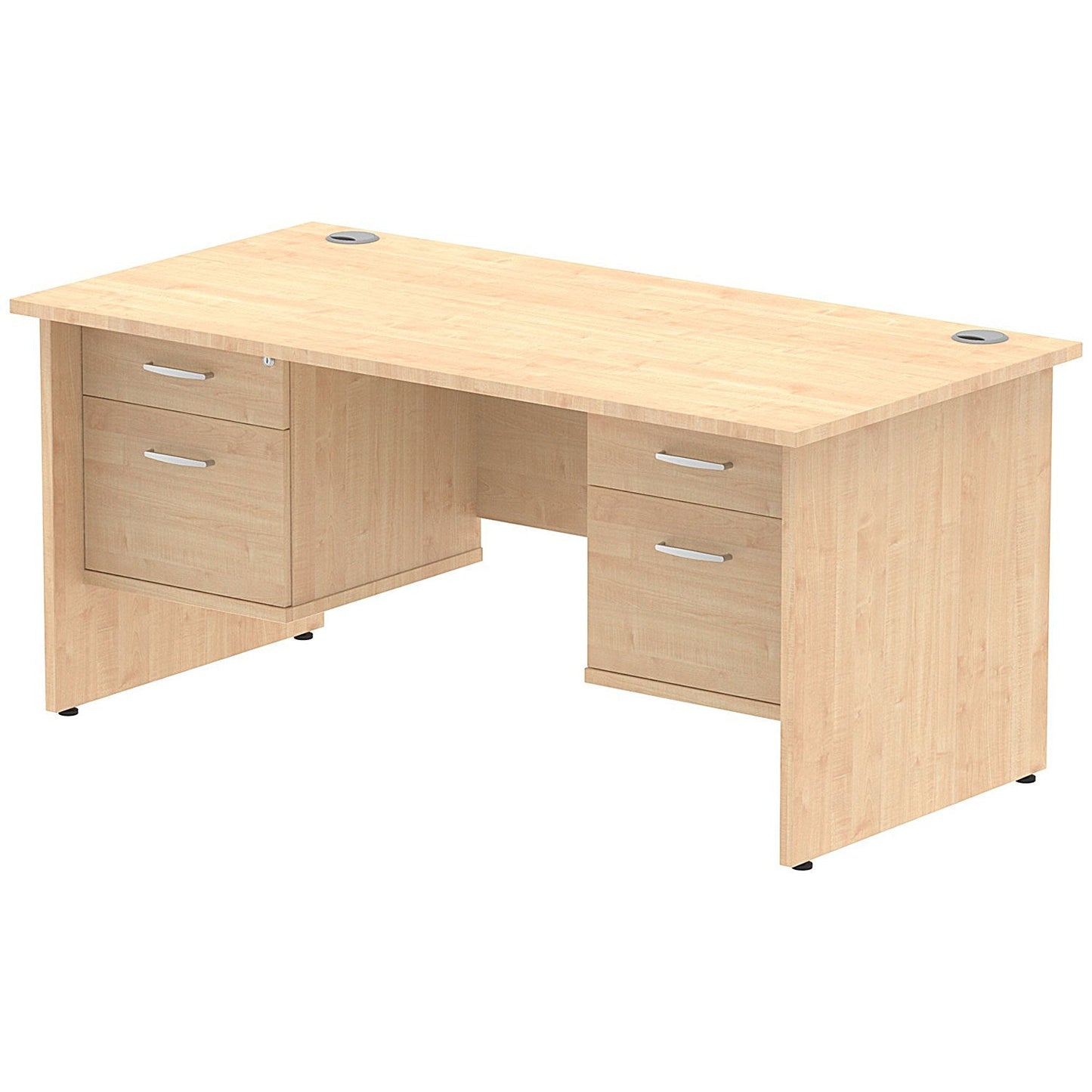 Impulse 1600mm Rectangular Desk With 2 x 2 Drawer Fixed Pedestals, Panel End Leg, Maple Easy2Order : MI002486