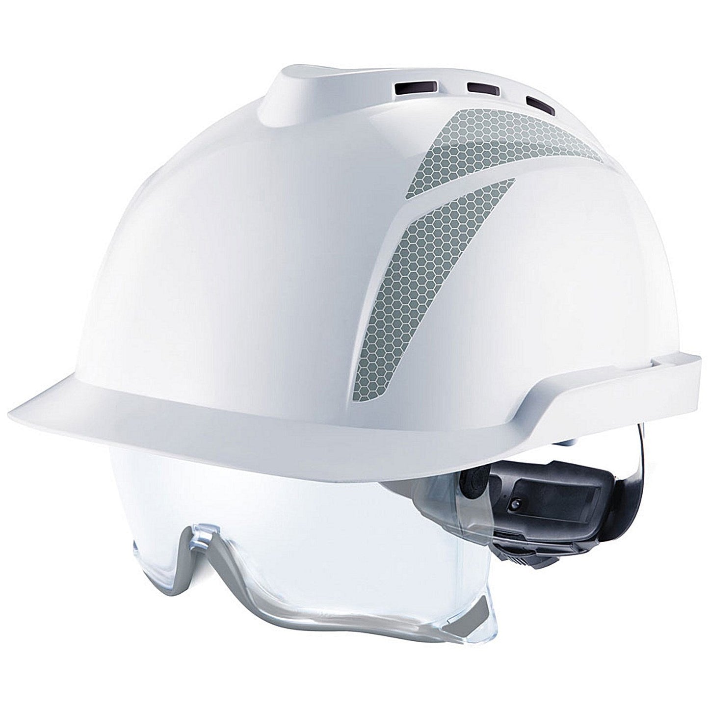 MSA V-Gard 930 Vented Helmet with Integrated Eye Protection, White & Grey Easy2Order : MSAGVC1AWGY