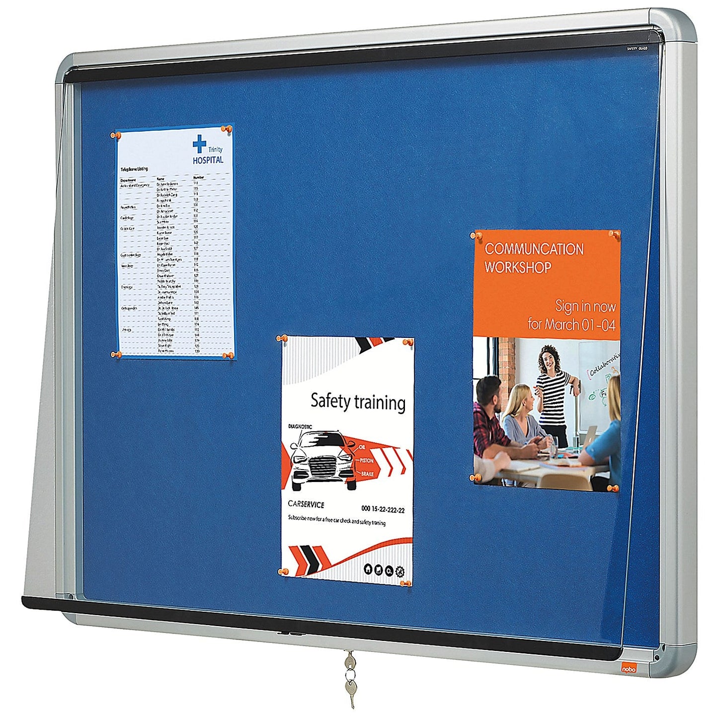 Nobo Premium Plus Felt Lockable Notice Board, 9xA4, W708xH969xD43mm, Blue Easy2Order : NB06393