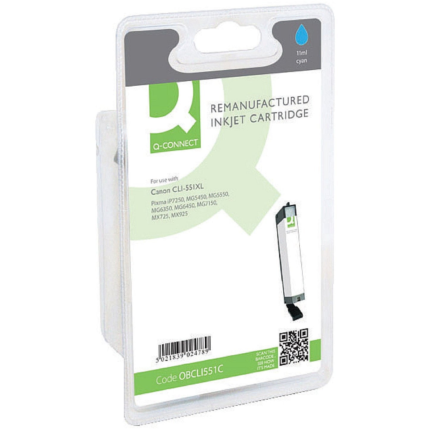Q-Connect Remanufactured Inkjet Cartridge High Yield Cyan For Canon CLI-551XL RM-QC-6609-00 Easy2Order : OBCLI551C