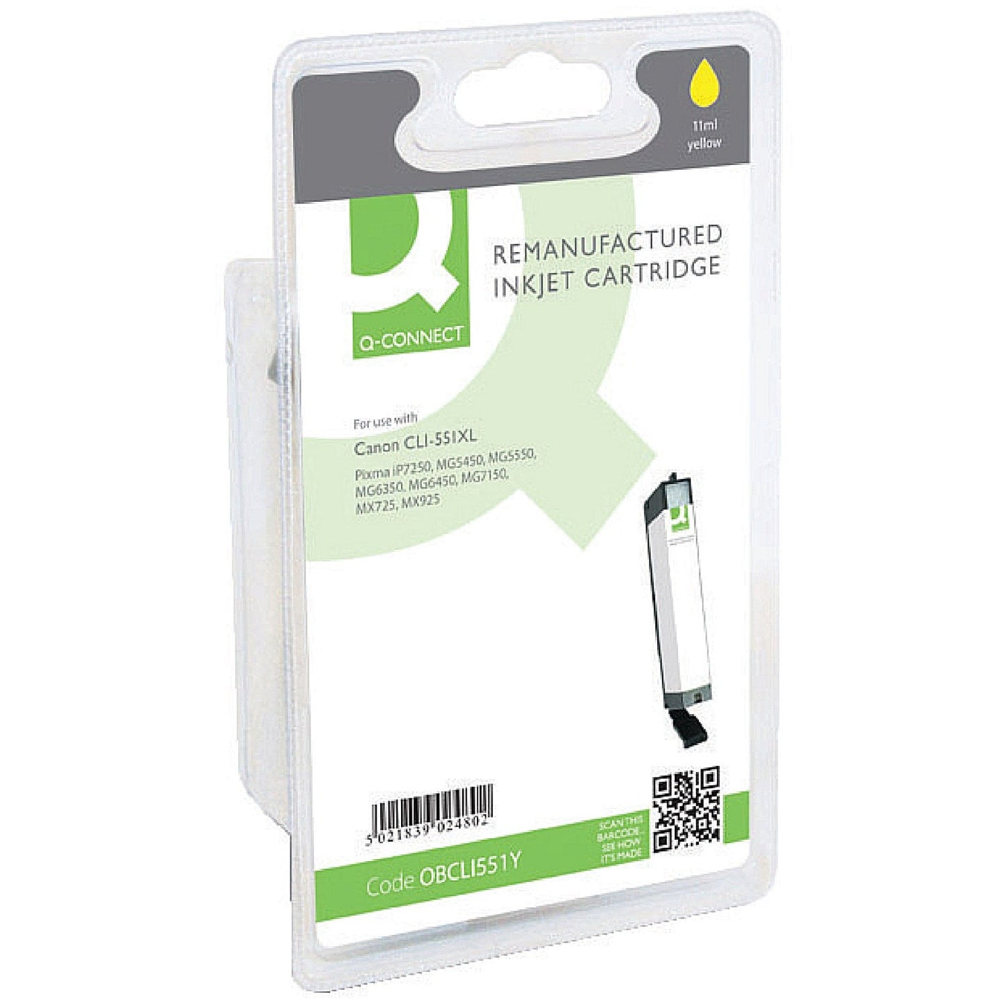 Q-Connect Remanufactured Inkjet Cartridge High Yield Yellow For Canon CLI-551Y XL CLI-551XLY-COMP Easy2Order : OBCLI551Y