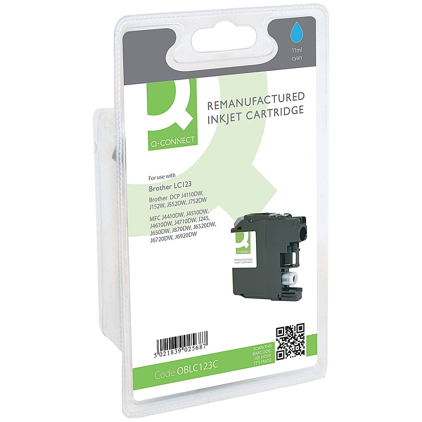Q-Connect Brother LC123 Remanufactured Inkjet Cartridge Cyan RM-QC-6614-00