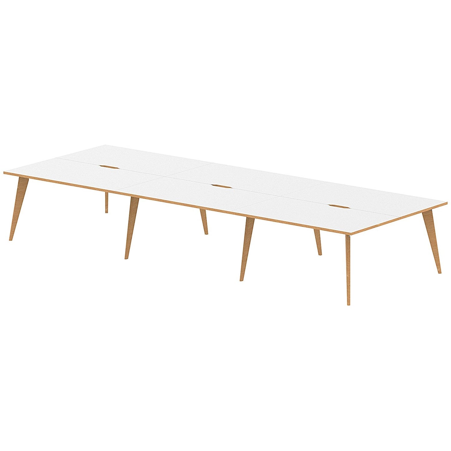 Oslo 6 Person Bench Desk, Back to Back, 6 x 1400mm (800mm Deep), White Frame with Wooden Leg and Edge Easy2Order : OSL0108