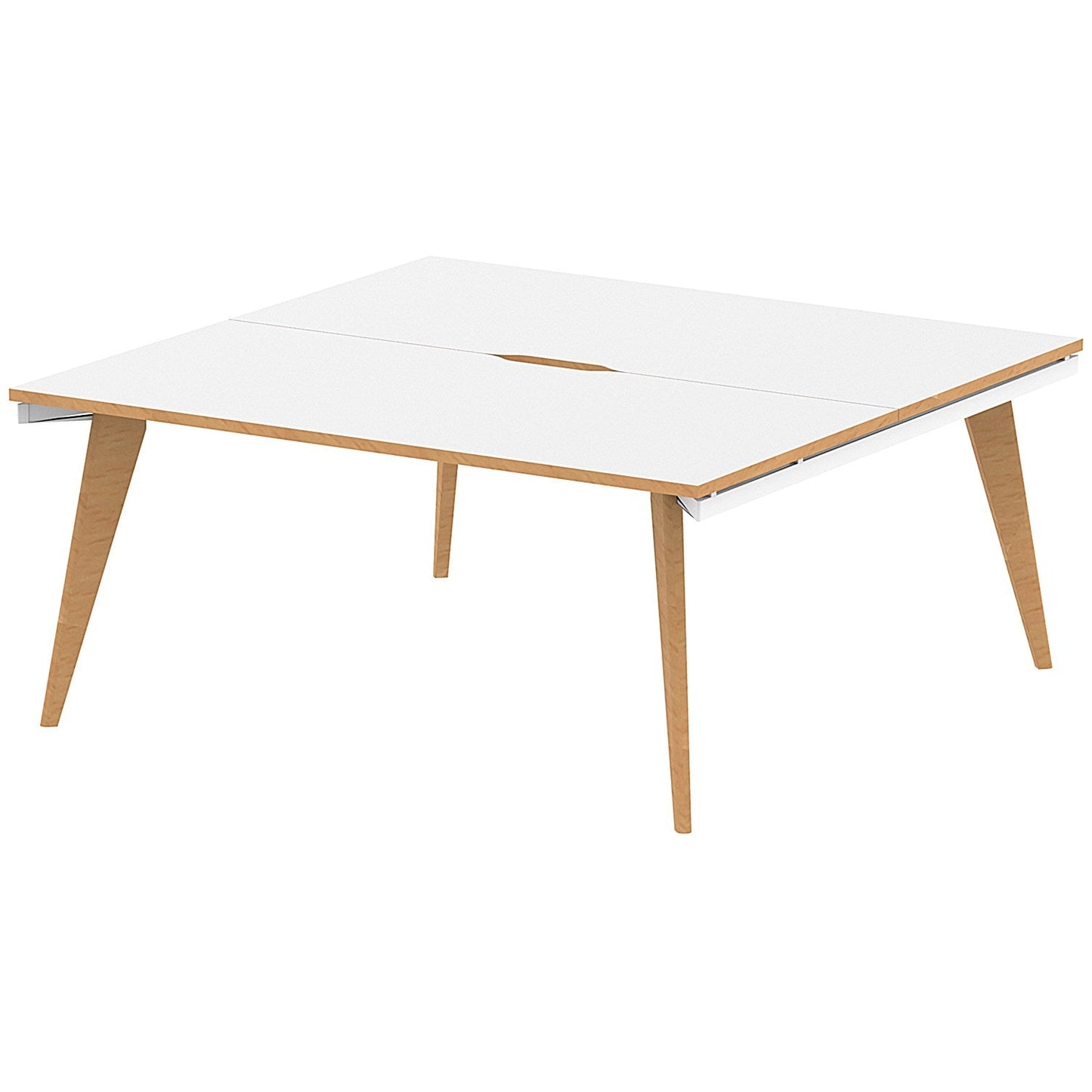 Oslo 2 Person Bench Desk, Back to Back, 2 x 1600mm (800mm Deep), White Frame with Wooden Leg and Edge Easy2Order : OSL0109