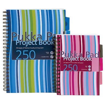 Pukka Pad Wirebound Project Notebook, A5, Ruled & Perforated, 250 Pages, Assorted Colours, Pack of 3