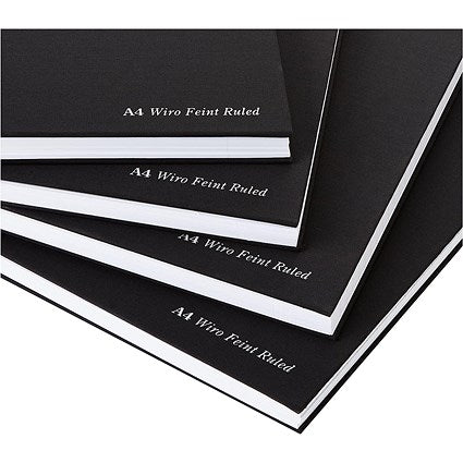 Pukka Pad Wirebound Notebook, A4, Ruled with Margin, 160 Pages, Black, Pack of 5