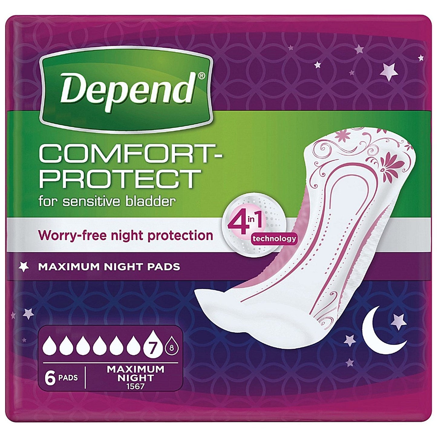 Depend Comfort Protect Maximum Night Pads Pack of 6 Easy2Order : PX56162