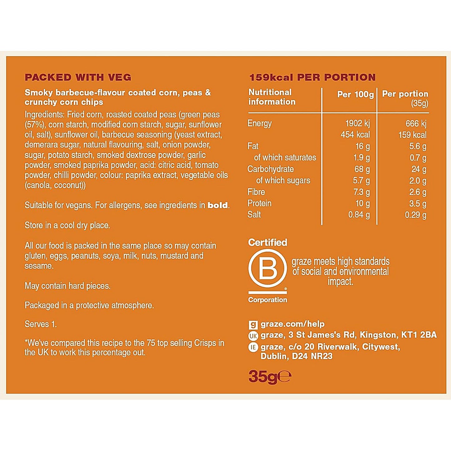 Graze Smoky Barbecue Crunch Bag, 35g Bag, Pack of 10