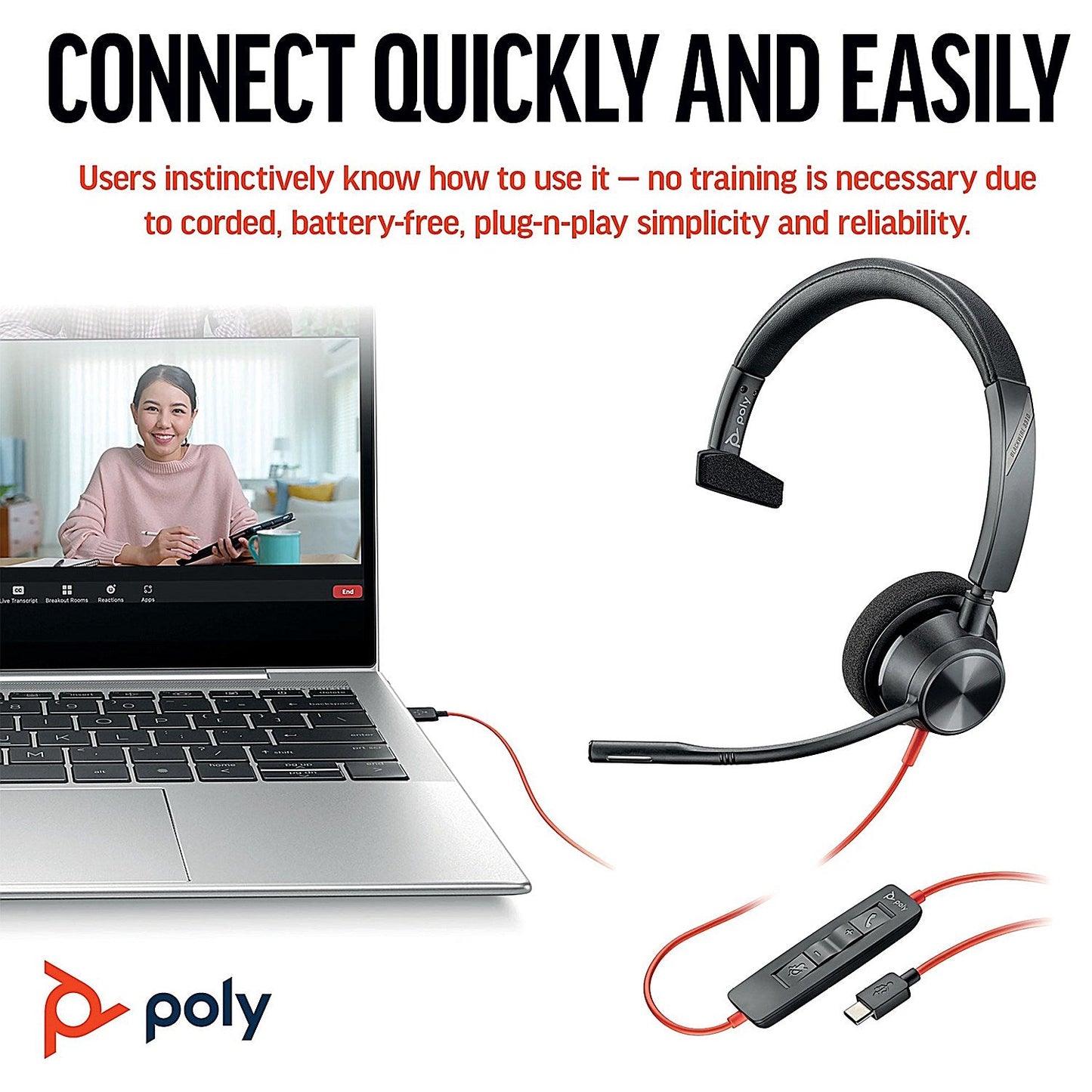 Poly Blackwire 3310 Monaural MS USB-C/A Headset 8X216AA Easy2Order : PY42901