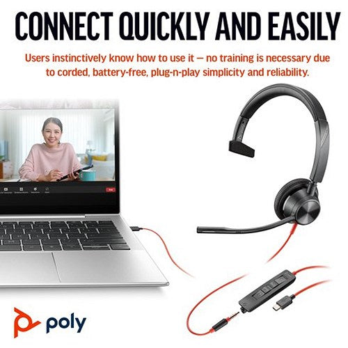 Poly Blackwire 3315 Monaural USB-C/A +3.5mm Headset 8X217AA Easy2Order : PY42903