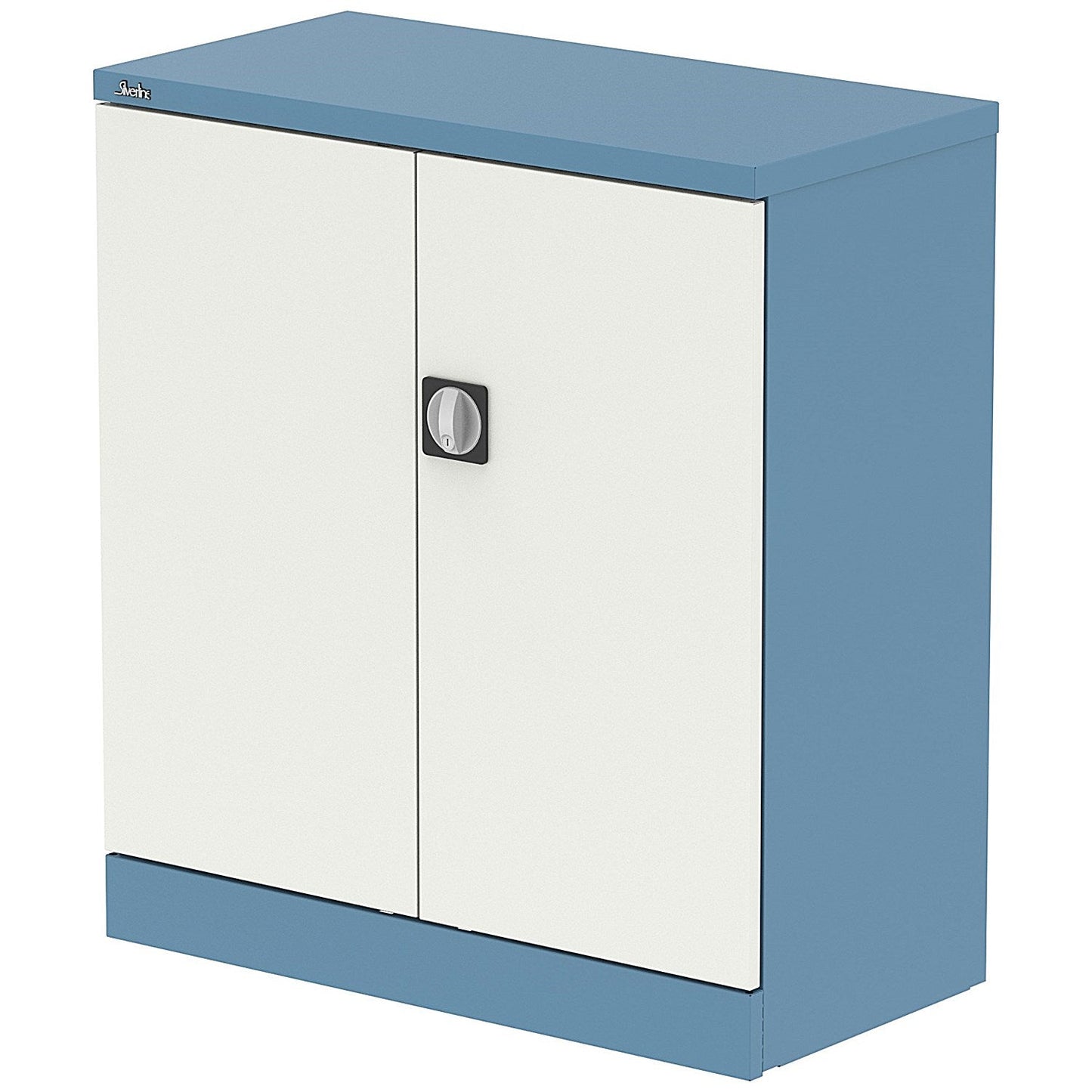 Qube 1020mm 2-Door Stationery Cupboard Pastel Blue And Satin White With Shelf Easy2Order : QS2106