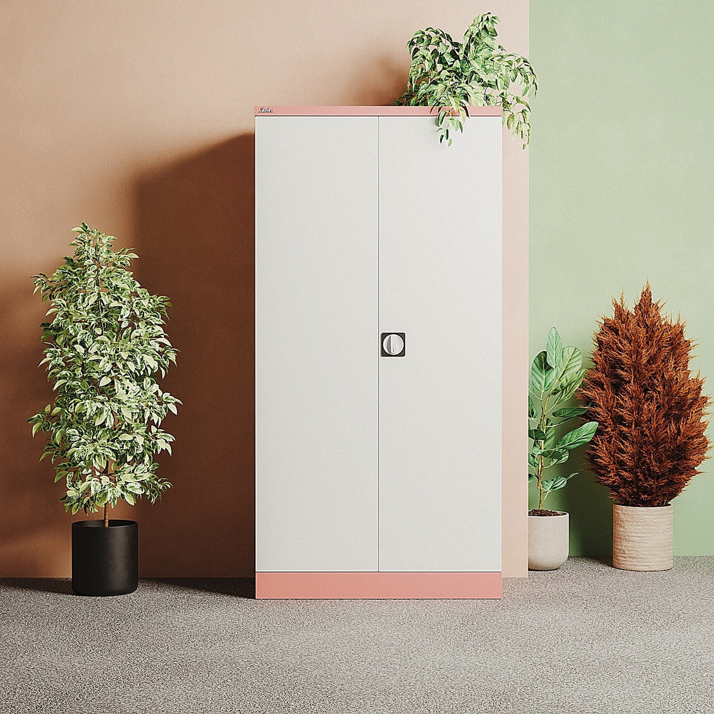 Qube 1830mm 2-Door Stationery Cupboard Antique Pink And Satin White With Shelves Easy2Order : QS2126
