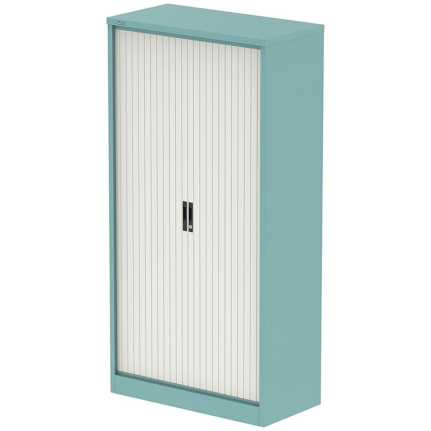 Qube 2000mm Side Tambour Cupboard Pastel Turquoise And Satin White With Shelves Easy2Order : QS2239