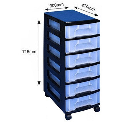 Really Useful Storage Tower, 6 x 7 Litre Drawers, Black/Clear
