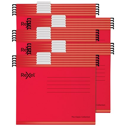 Rexel Classic Manilla Suspension Files, V Base, Foolscap, Red, Pack of 25