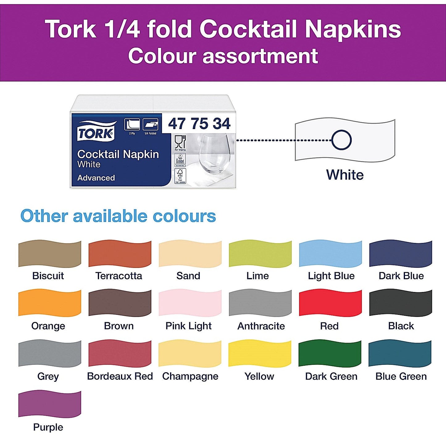 Tork 2-Ply Cocktail Napkins, 240mmx238mm, White, Pack of 200 Easy2Order : SCA77312