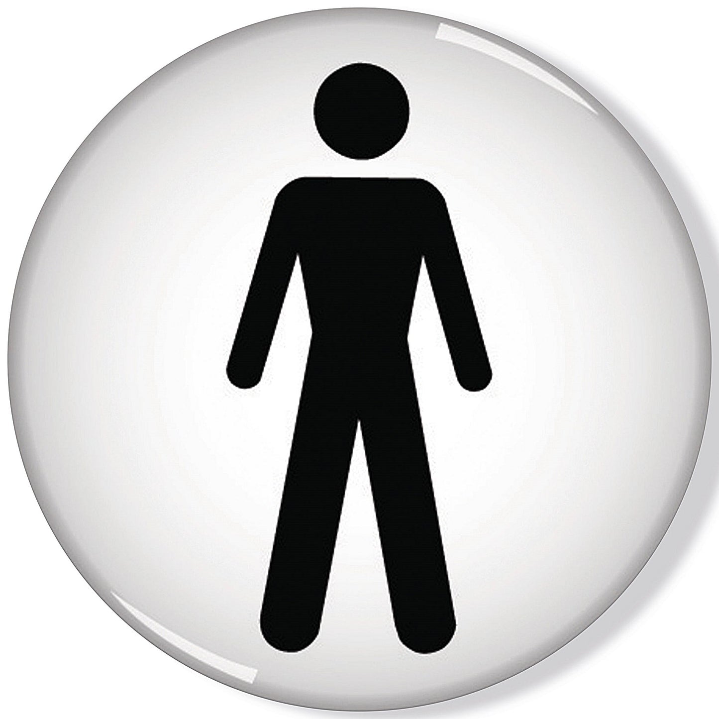 Domed Men Symbol Sign, 60mm Diameter, Black on White