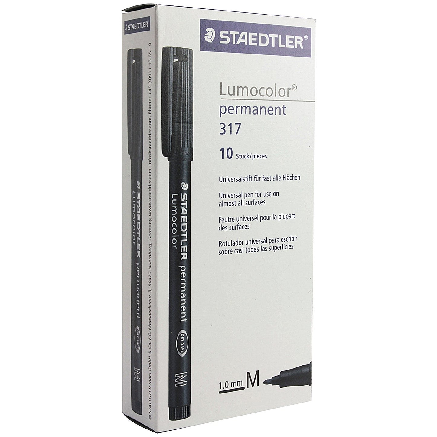Staedtler Lumocolor Permanent Pen, Medium, Black, Pack of 10 Easy2Order : ST33222