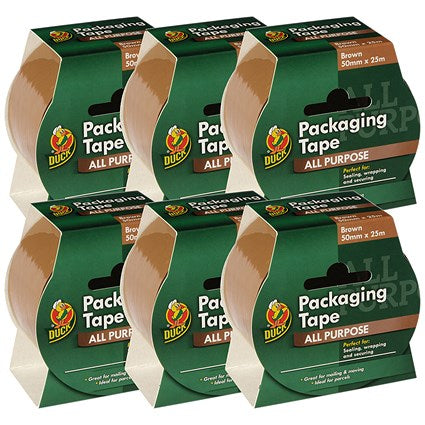 Ducktape Packaging Tape, 50mmx25m, Brown, Pack of 6
