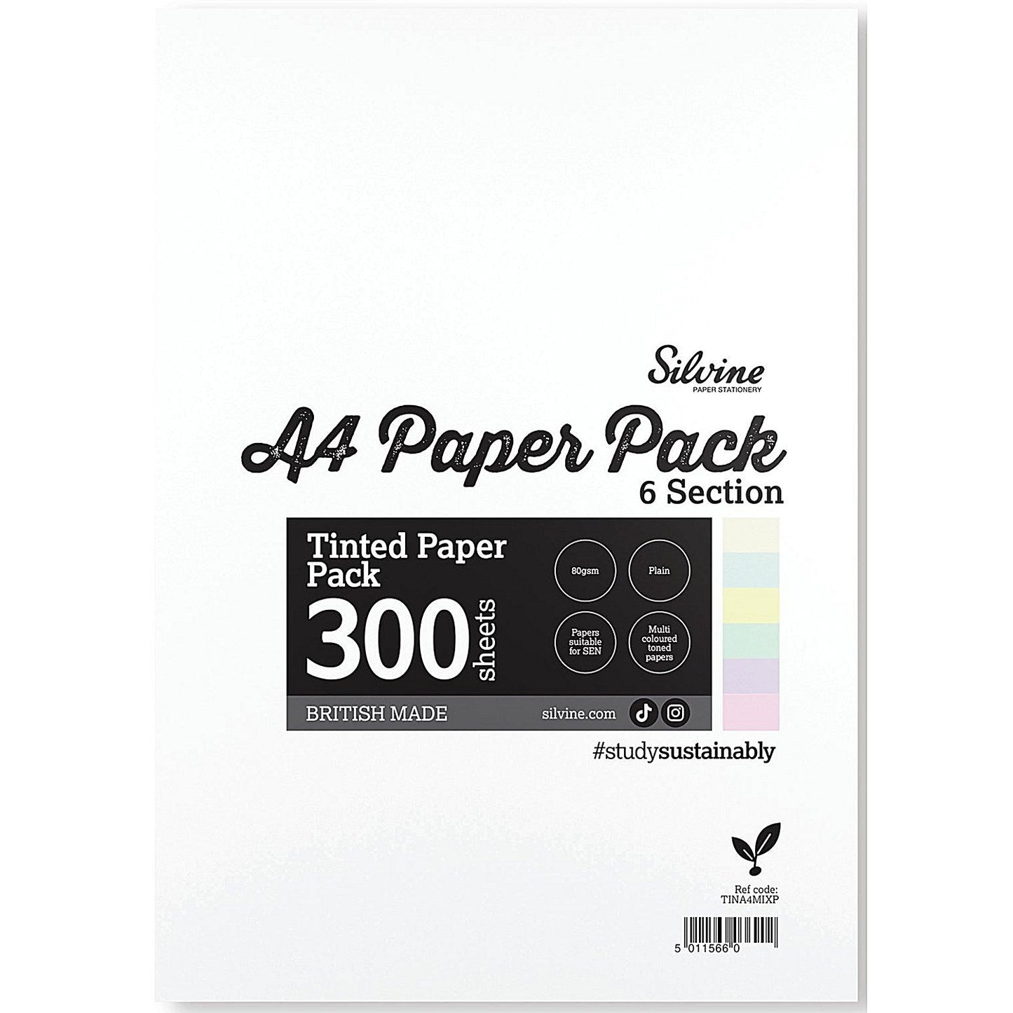 Silvine Tinted Paper SEN/Dyslexia 300 Sheets 6 Colours Plain A4 (Pack of 5) Easy2Order : SV04174