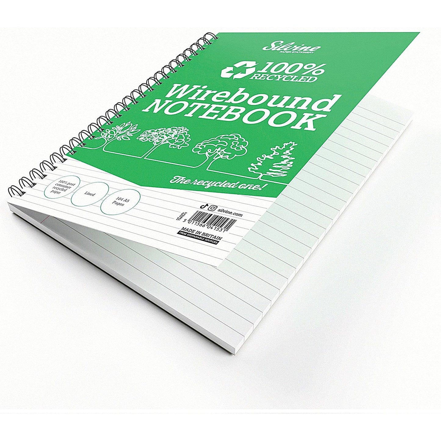 Silvine Recycled Wirebound Notebook Ruled 104 Pages A5 (Pack of 12) Easy2Order : SV44153