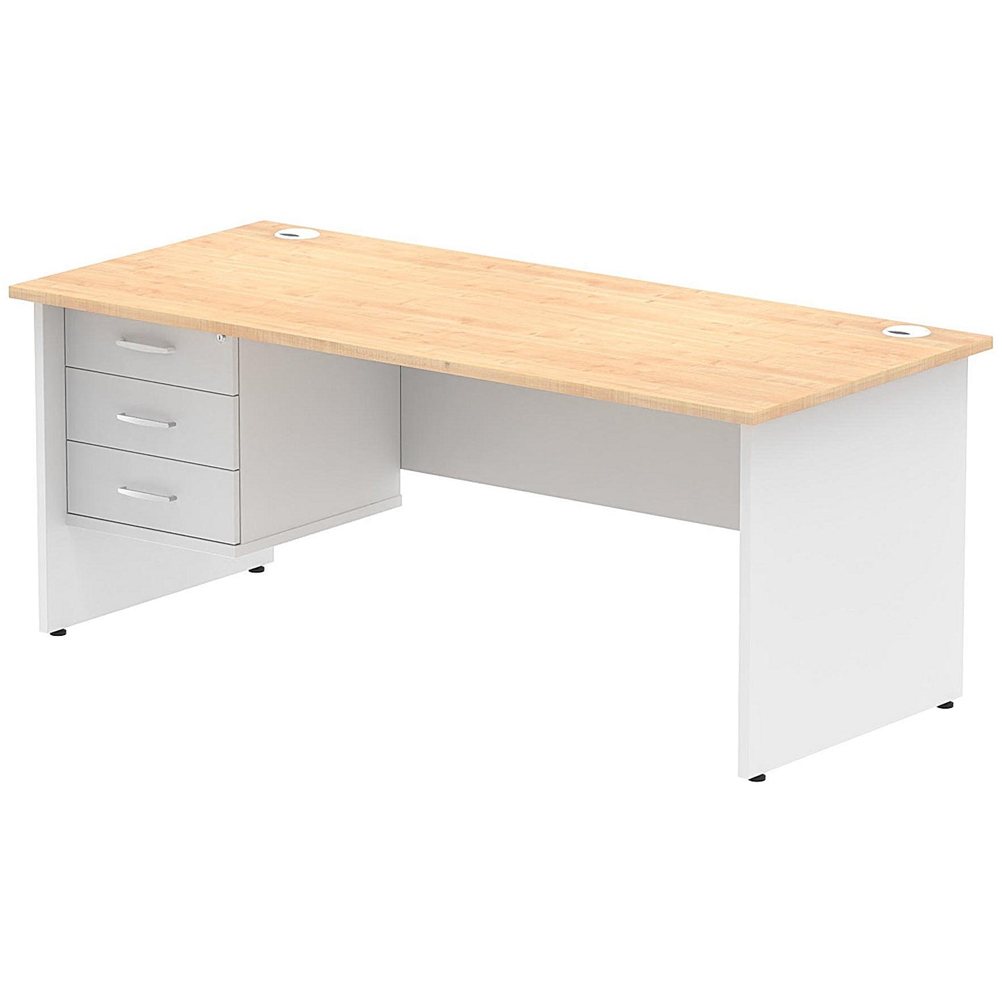 Impulse 1800mm Two-Tone Rectangular Desk, White Panel End Leg, Maple, With 3 Drawer Fixed Pedestal