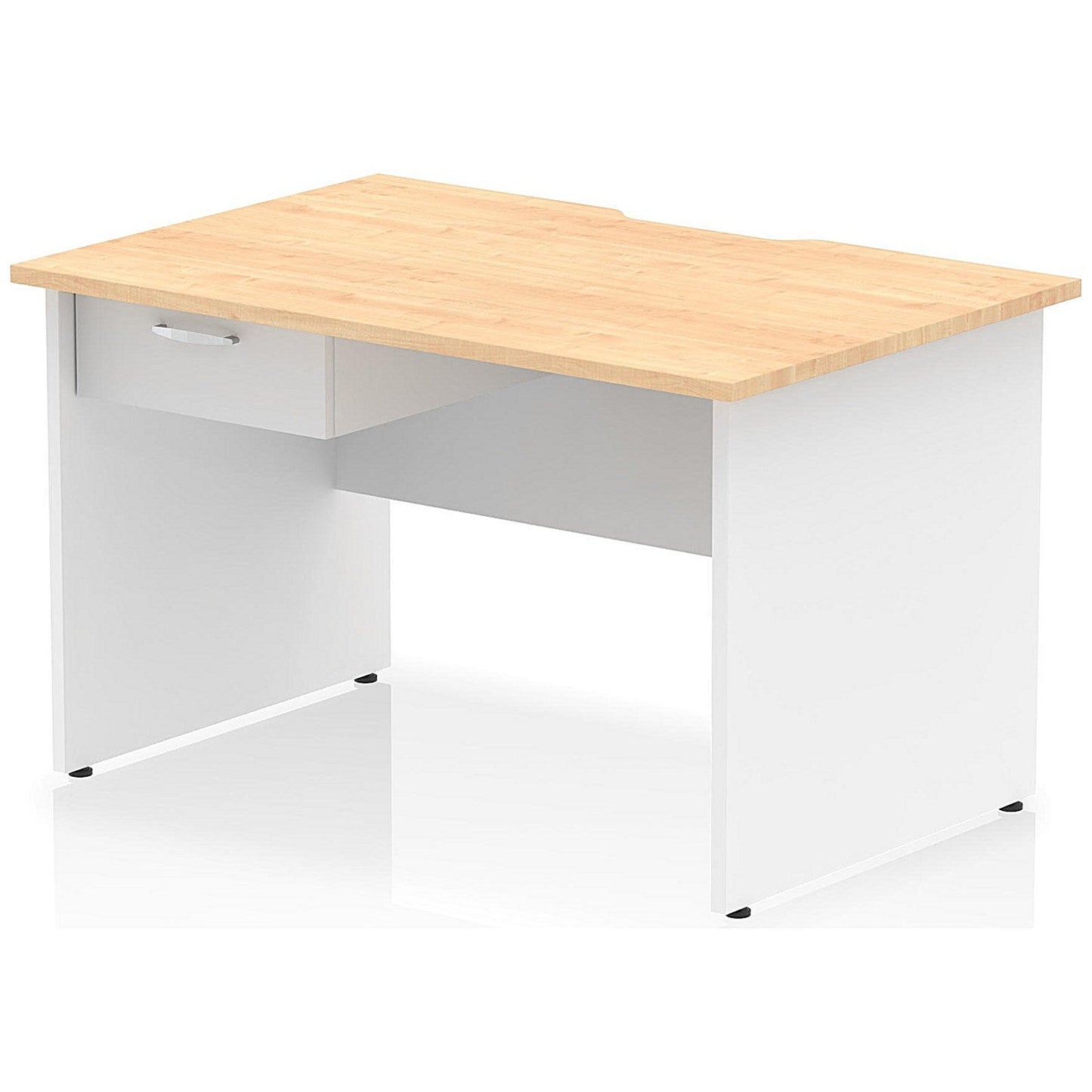Impulse 1200mm Two-Tone Scalloped Edge Rectangular Desk, White Panel End Legs, Maple, With 1 x 1 Drawer Fixed Pedestal Easy2Order : TT000305