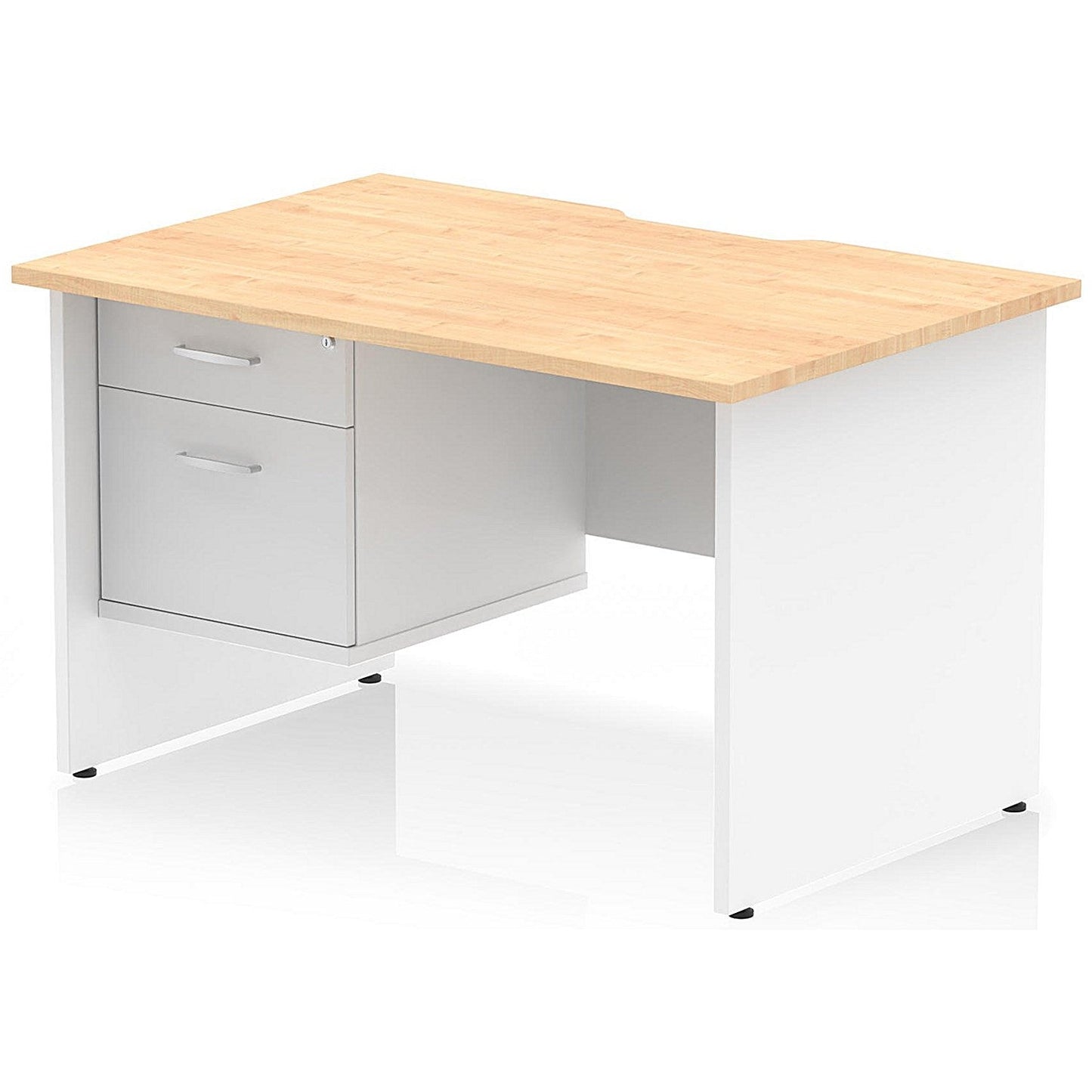Impulse 1200mm Two-Tone Scalloped Edge Rectangular Desk, White Panel End Legs, Maple, With 1 x 2 Drawer Fixed Pedestal Easy2Order : TT000320