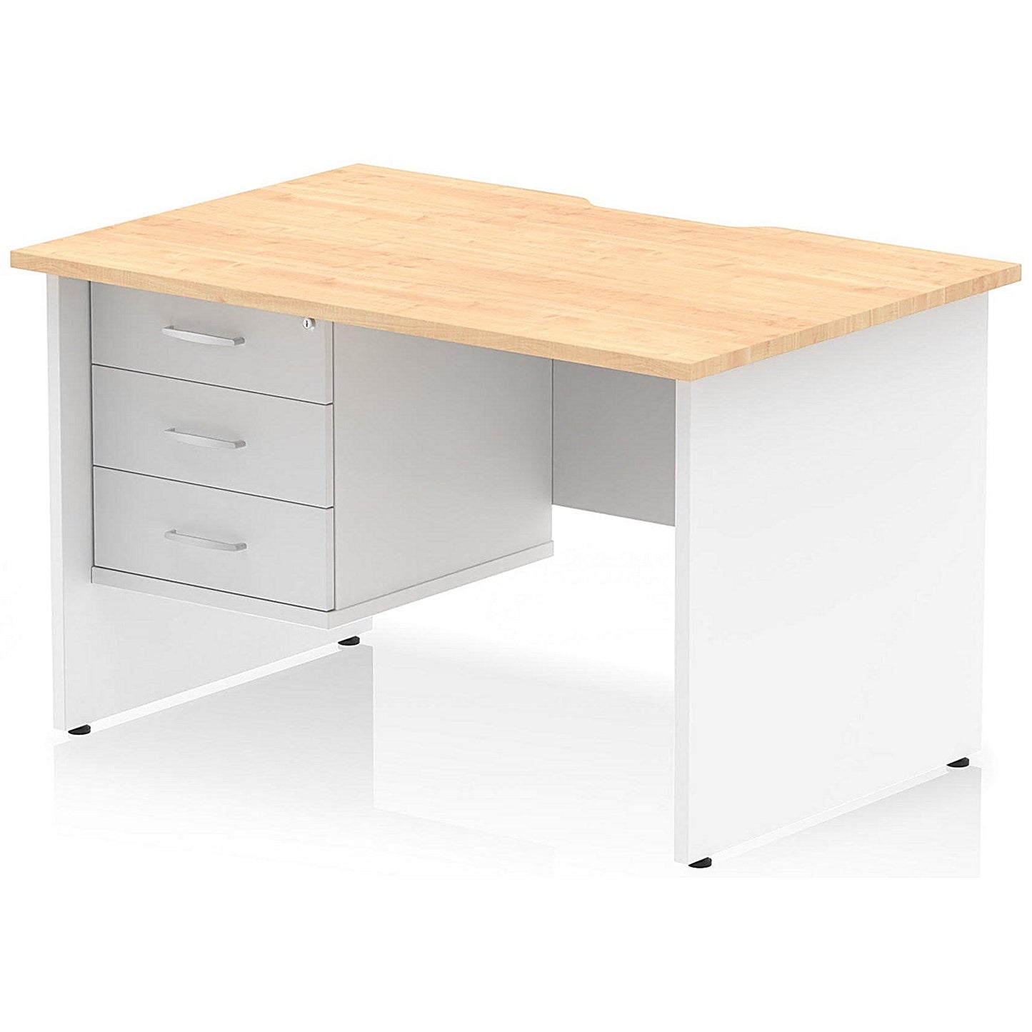 Impulse 1200mm Two-Tone Scalloped Edge Rectangular Desk, White Panel End Legs, Maple, With 1 x 3 Drawer Fixed Pedestal Easy2Order : TT000335