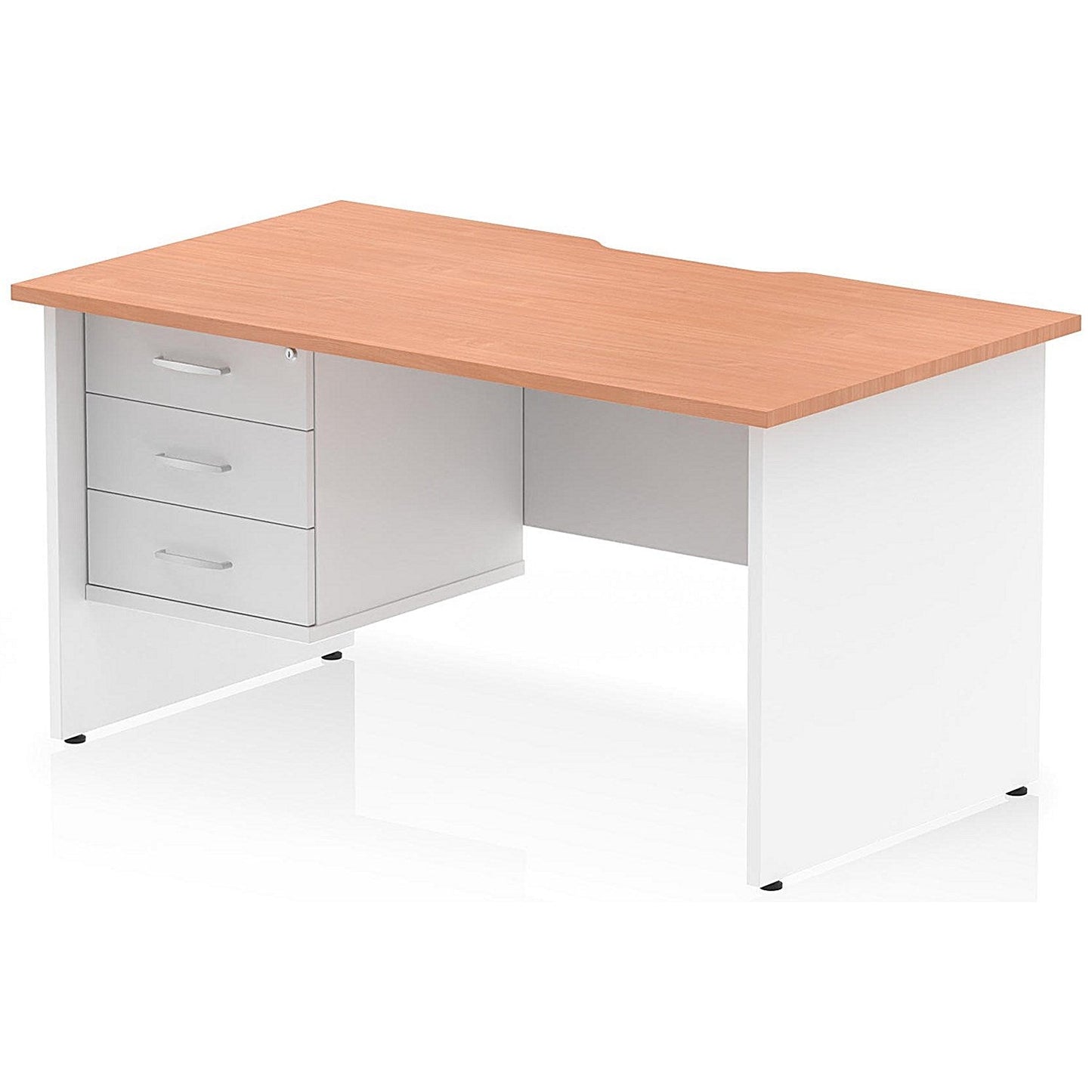 Impulse 1400mm Two-Tone Scalloped Edge Rectangular Desk, White Panel End Legs, Beech, With 1 x 3 Drawer Fixed Pedestal Easy2Order : TT000338