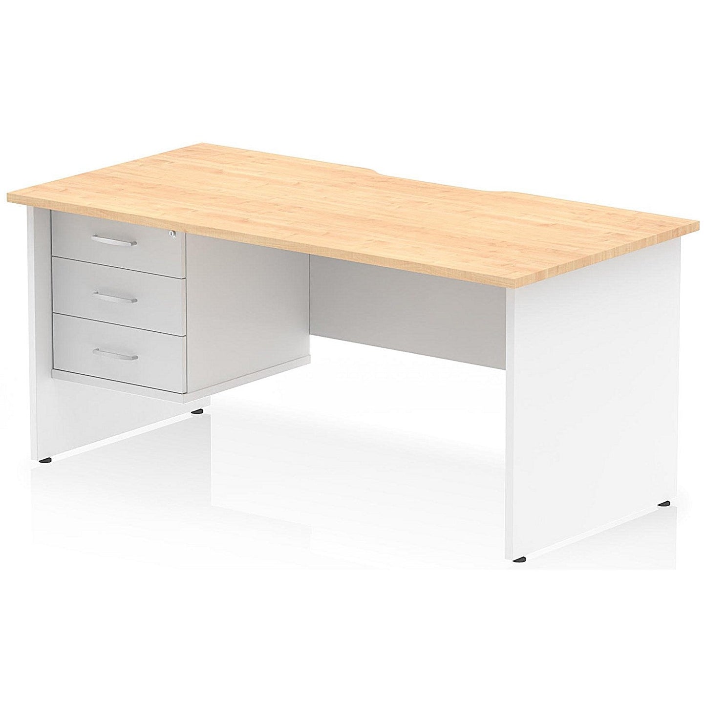 Impulse 1600mm Two-Tone Scalloped Edge Rectangular Desk, White Panel End Legs, Maple, With 1 x 3 Drawer Fixed Pedestal Easy2Order : TT000345