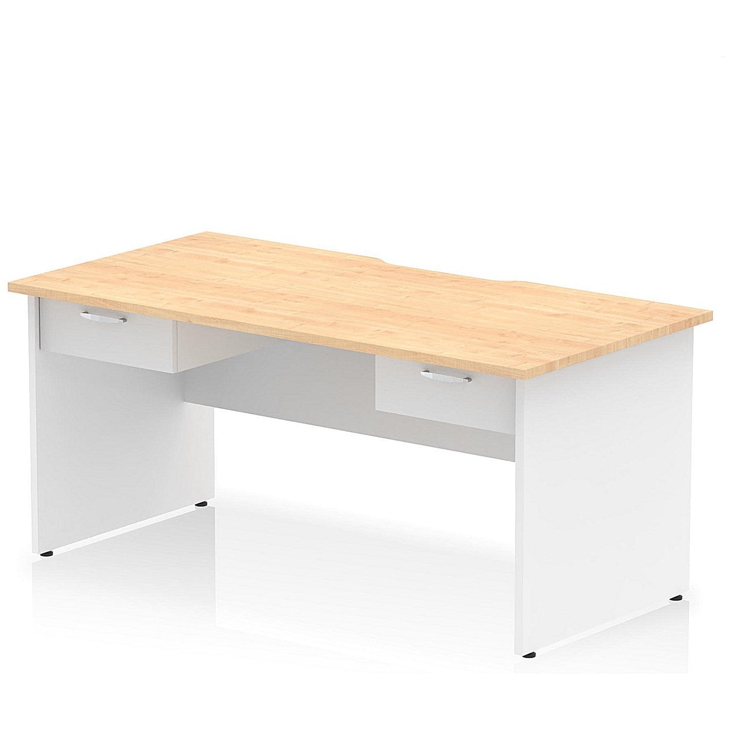 Impulse 1600mm Two-Tone Scalloped Edge Rectangular Desk, White Panel End Legs, Maple, With 2 x 1 Drawer Fixed Pedestals Easy2Order : TT000355
