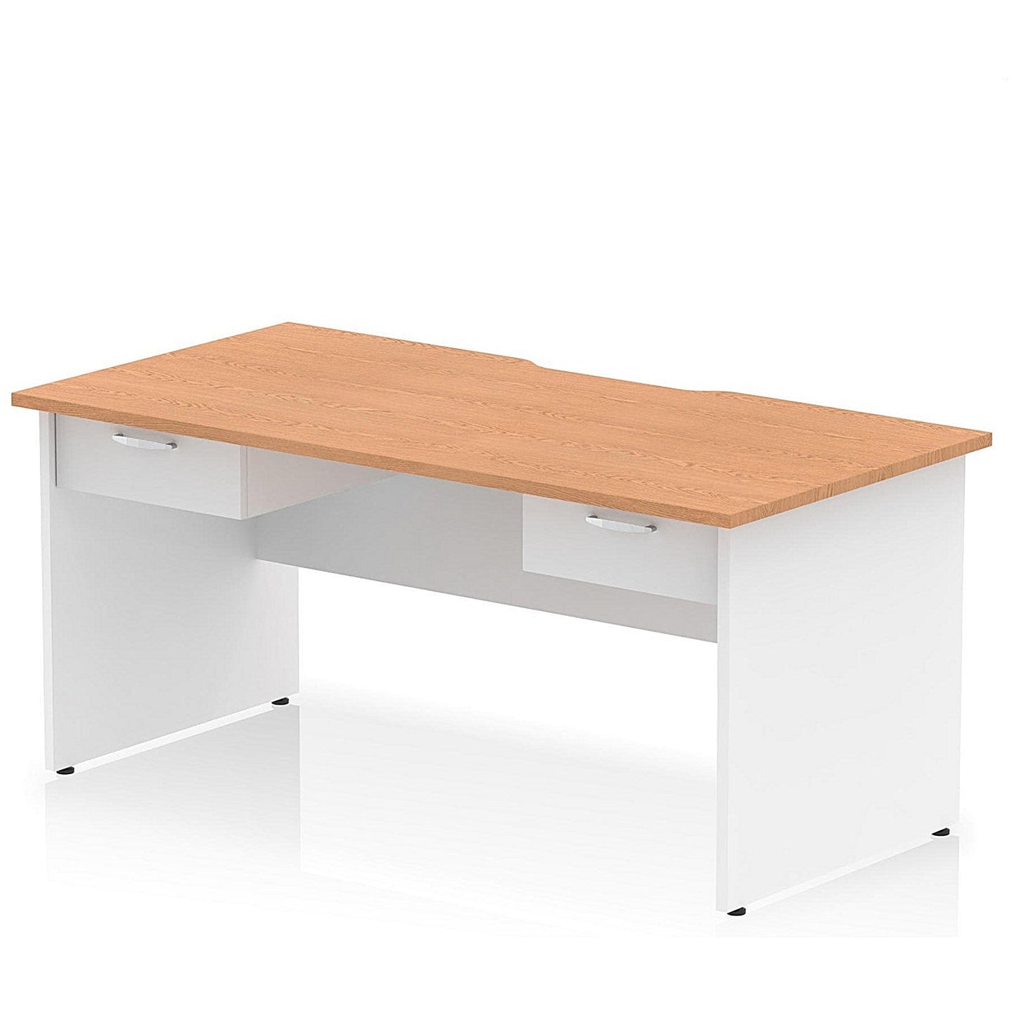 Impulse 1600mm Two-Tone Scalloped Edge Rectangular Desk, White Panel End Legs, Oak, With 2 x 1 Drawer Fixed Pedestals Easy2Order : TT000356