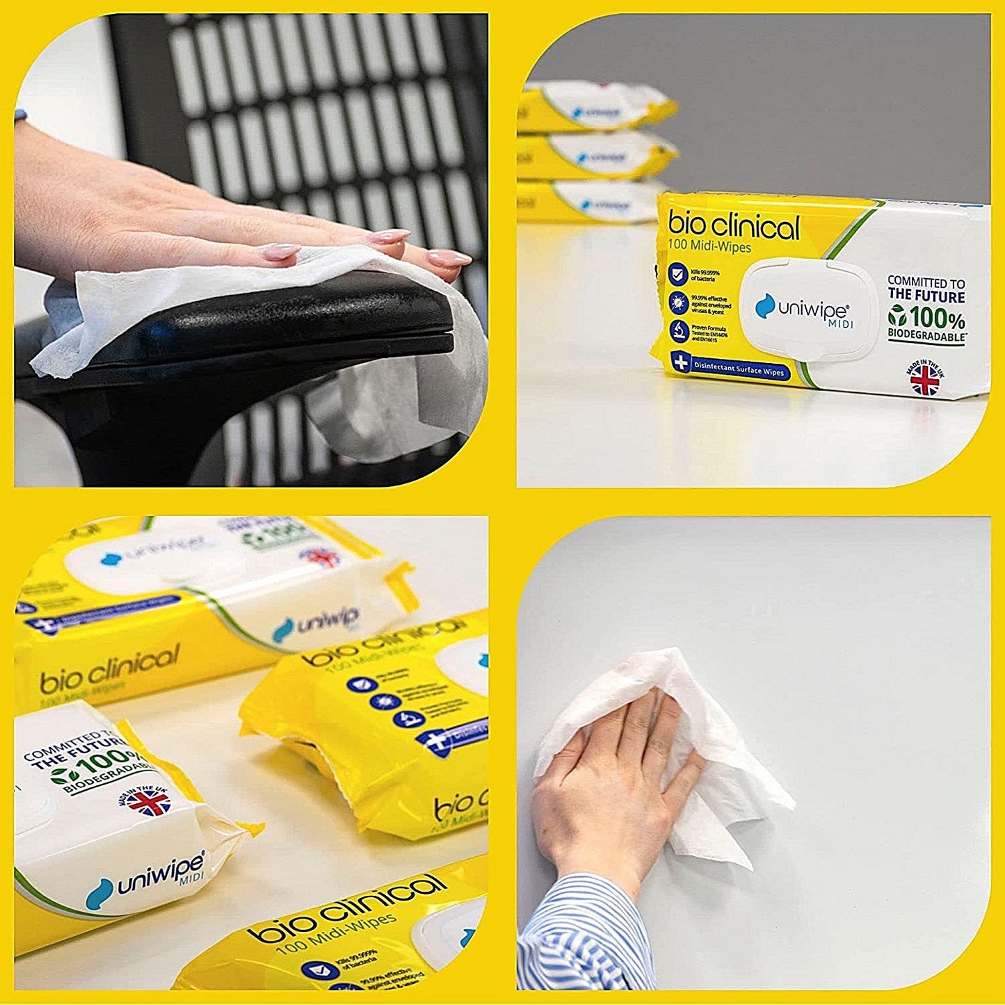 Uniwipe Bio Clinical Biodegradable Midi Wipes, 100 Wipes Easy2Order : UW47144
