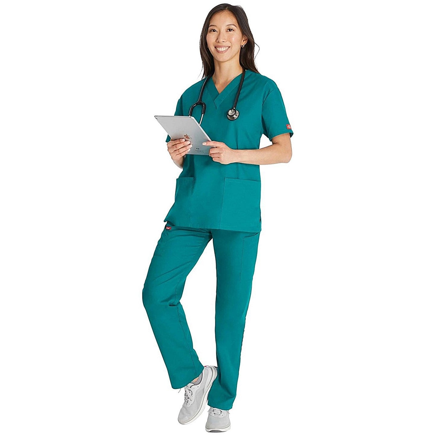 Dickies Signature V-neck Scrub Top, Hunter Green, XS Easy2Order : WIS22413