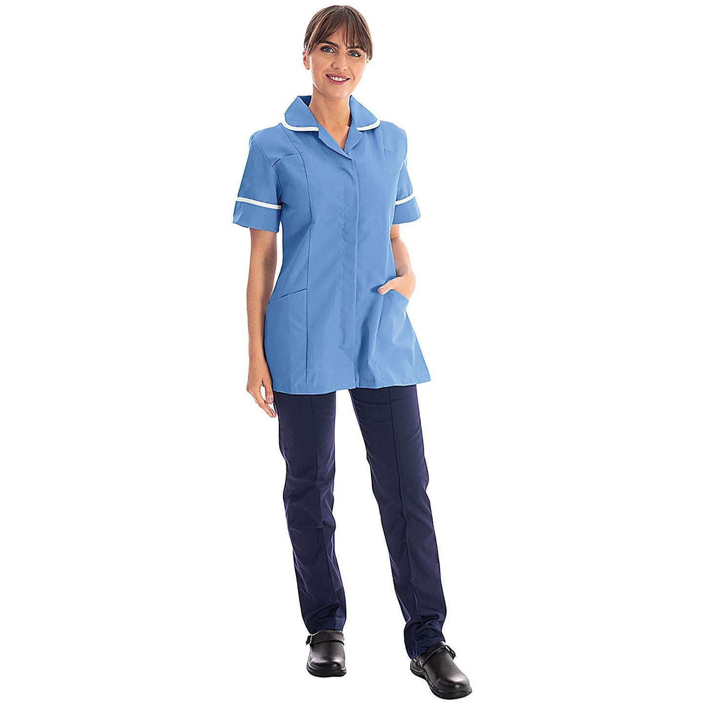 Work in Style Female Nursing Tunic, Hospital Blue with White Trim, 46 Inch Easy2Order : WIS22938