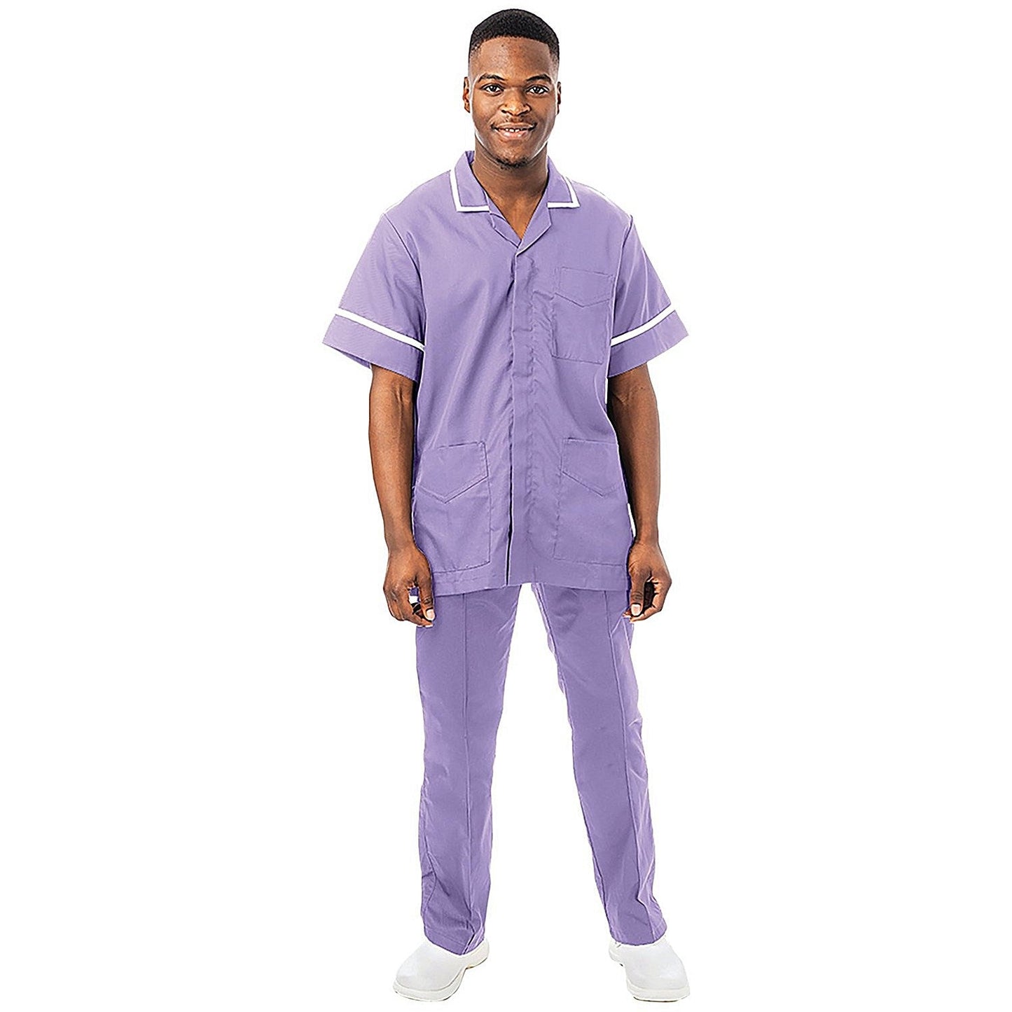 Work in Style Philz Male Healthcare Tunic, Lilac with White Trim, Size 34 Inch Easy2Order : WIS43858