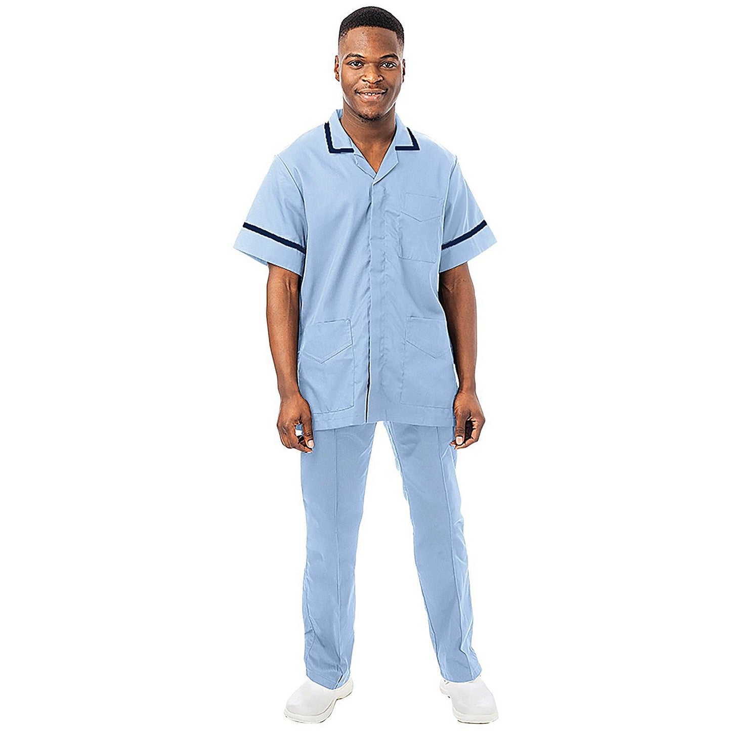 Work in Style Philz Male Healthcare Tunic, Sky with Navy Trim, Size 52 Inch Easy2Order : WIS47470