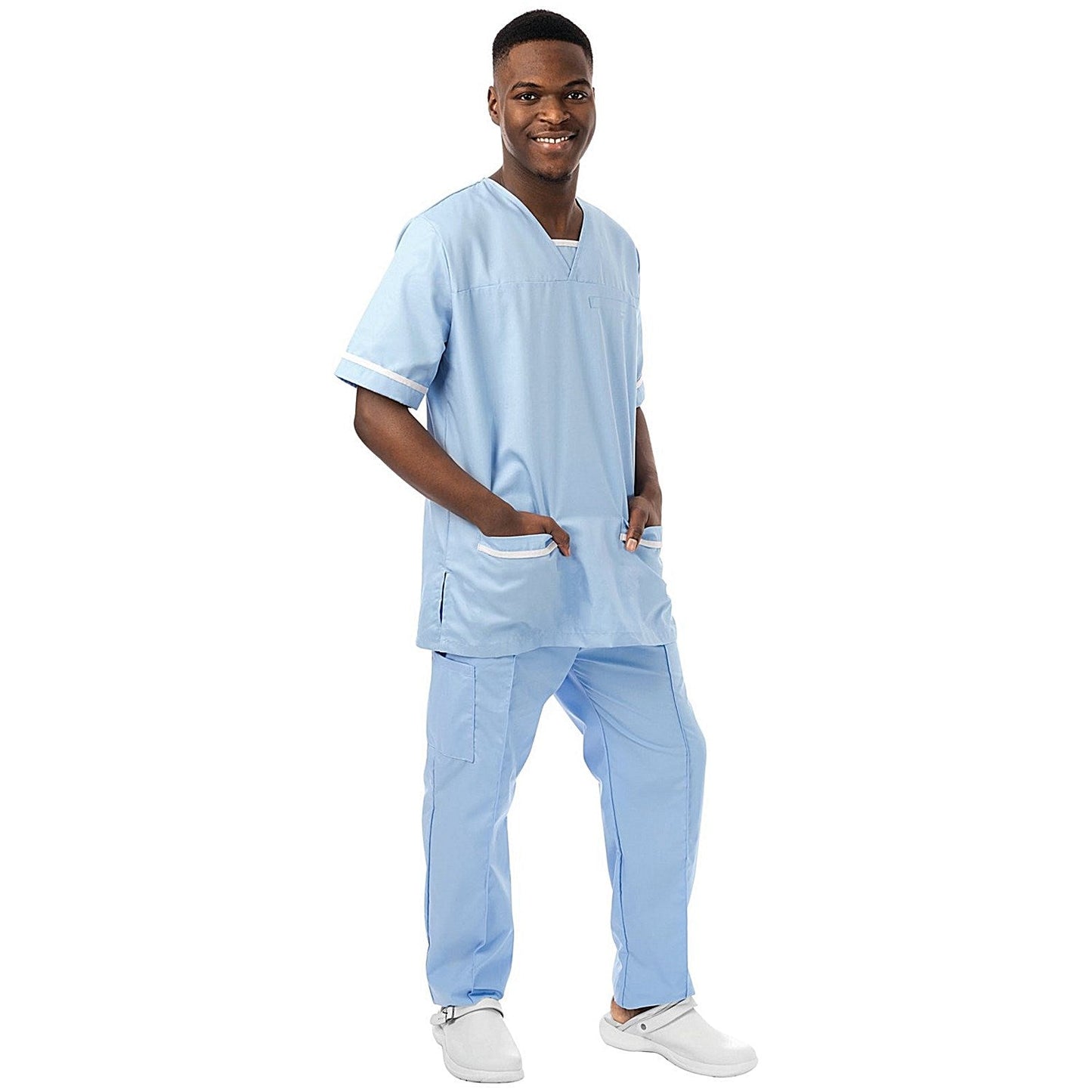 534LW V Neck Lightweight Scrub Top with Trim, Sky Blue, Size Medium Easy2Order : WIS77658