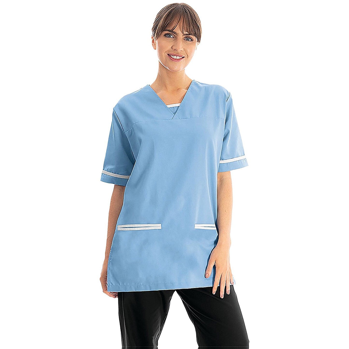 534LW V Neck Lightweight Scrub Top with Trim, Ceil Blue, Size Small Easy2Order : WIS78080