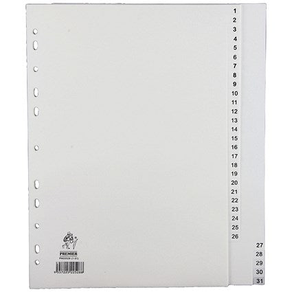 Everyday Plastic Index Dividers, 1-31, Clear Tabs, A4, White