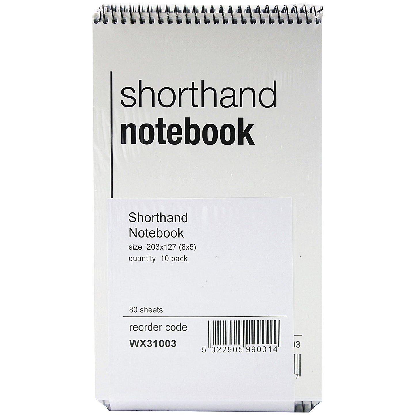 Everyday Wirebound Shorthand Notebook, 203x127mm, Ruled, 160 Pages, White, Pack of 10