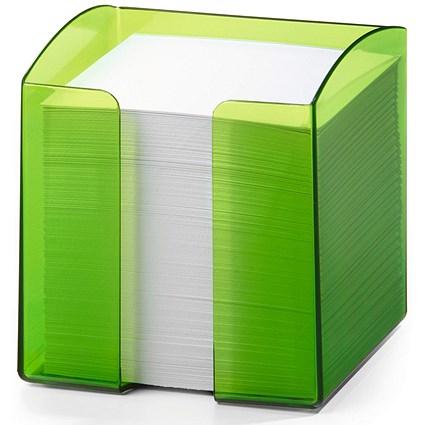 Durable Trend Note Box Transparent Cube and 800 Sheet Memo Pad, Green, Pack of 6