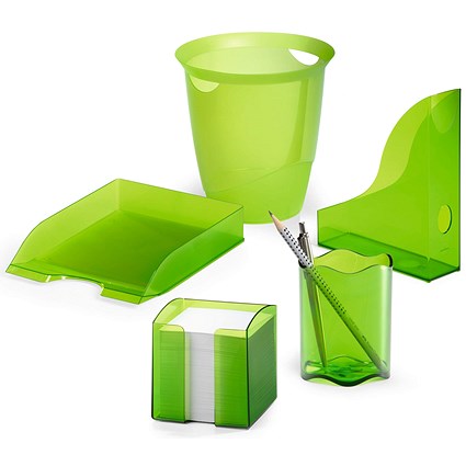 Durable Trend Note Box Transparent Cube and 800 Sheet Memo Pad, Green, Pack of 6